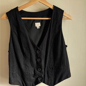 Black Linen Blend Vest